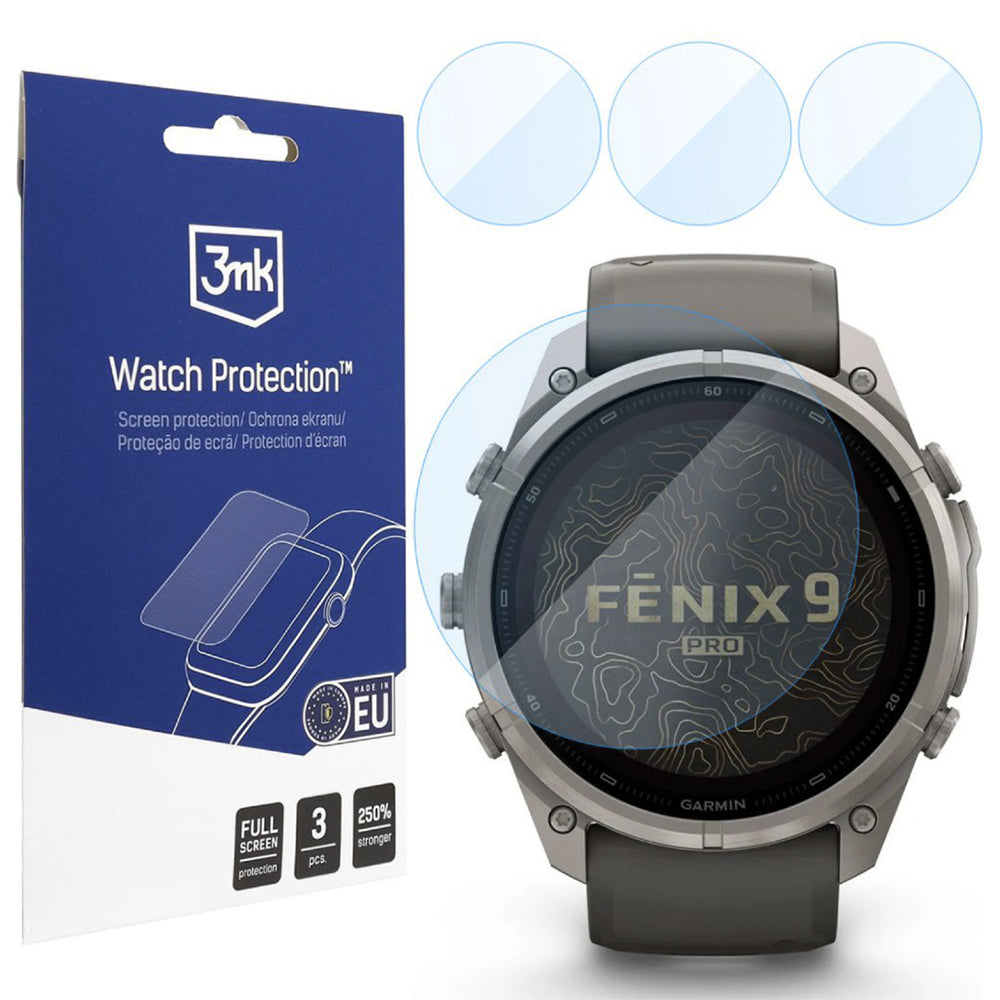 Película de Proteção 3MK FlexibleGlass para Garmin Fenix 9 Pro Solar 47mm, Conjunto de 3 peças, Vidro Flexível