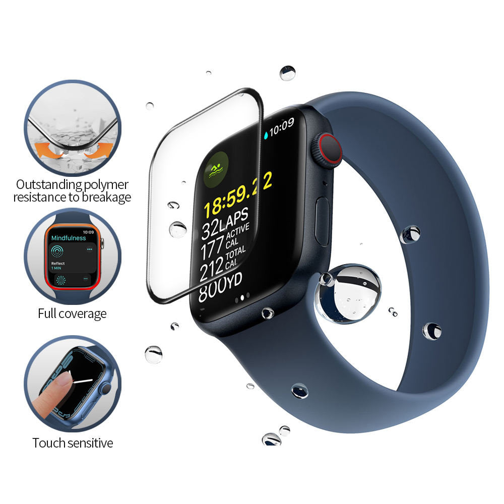 Película de Proteção Blueo High Molecule para Apple Watch Series 10 42mm, Vidro Temperado, Preto