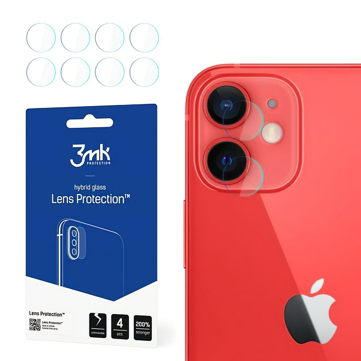 Película protetora para Câmara Traseira 3MK Protection para Apple iPhone 12, Vidro Flexível, Conjunto de 4 peças, Transparente