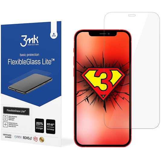 Película protetora de ecrã 3MK FlexibleGlass Lite para Apple iPhone 12 / 12 Pro, Vidro Flexível, Cola Total