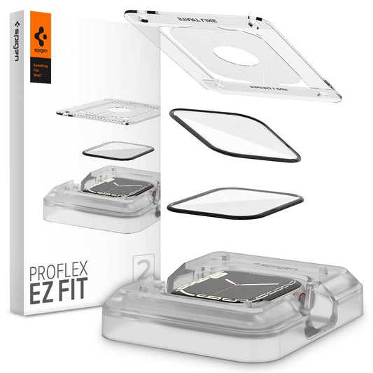 Película protetora Spigen Proflex EZ FIT para Apple Watch 9 / 8 / 7 45mm 45mm Series, Conjunto 2 peças, Vidro flexível