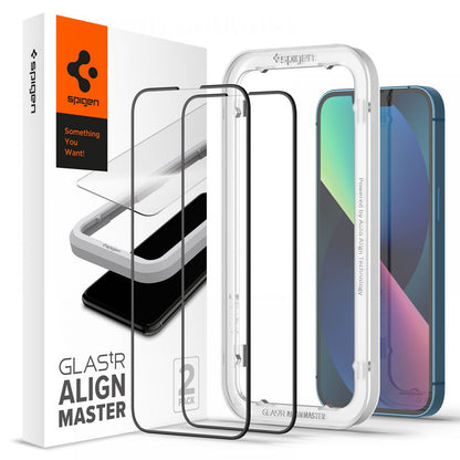 Película Protetora de Ecrã Spigen GlastR Align Master para Apple iPhone 17e / 16e / 14, Vidro Temperado, Colagem Total, Conjunto de 2 peças, Preta AGL03387