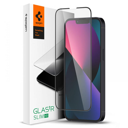 Película Protetora de Ecrã Spigen GlastR Slim para Apple iPhone 17e / 16e / 14 / 13 Pro, Vidro Temperado, Full Glue, Preta AGL03392