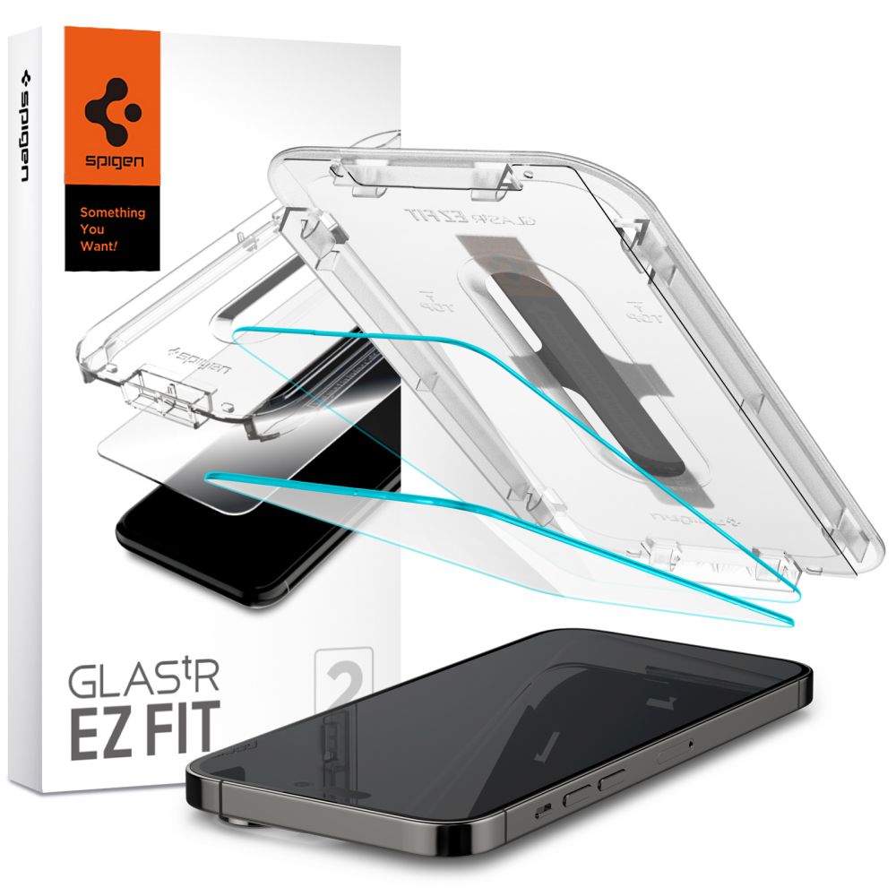 Protetor de ecrã Spigen EZ FIT para Apple iPhone 14 Pro Max, vidro temperado, cola total, conjunto de 2 peças AGL05202