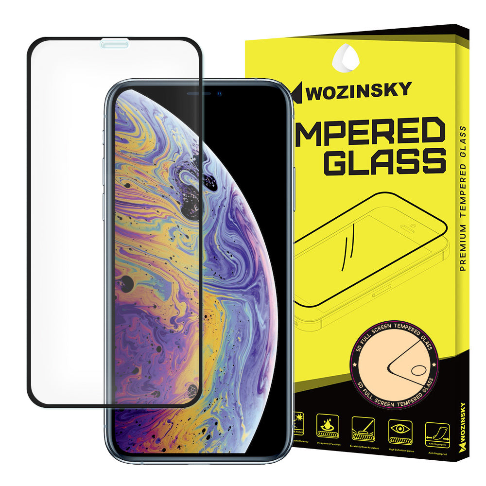 Película protetora de ecrã WZK para Apple iPhone 11 Pro / XS / X, Vidro Temperado, Cola Total, Preta