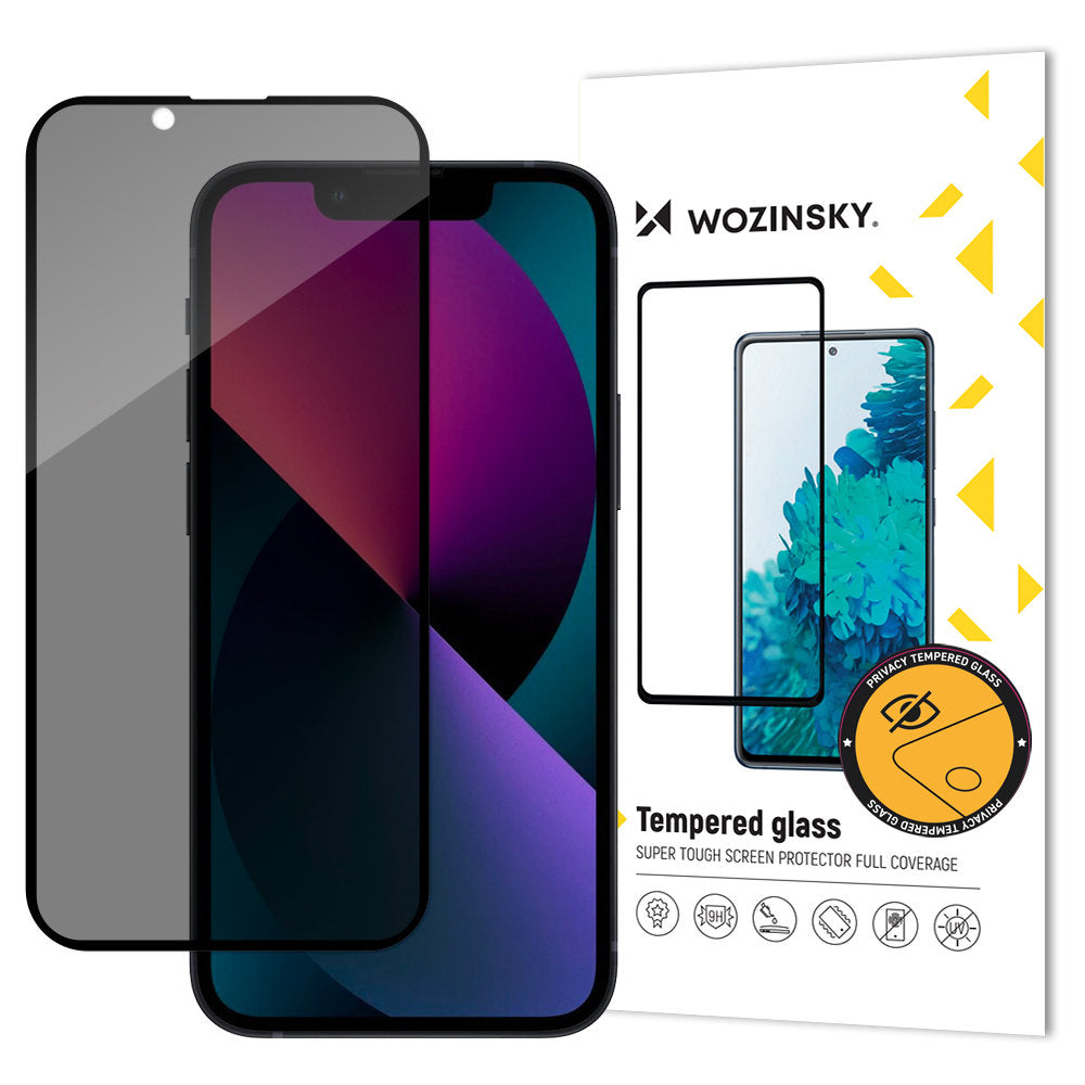 Película de proteção de ecrã Privacy WZK AntiSpy para Apple iPhone 17e / 16e / 14 / 13 Pro, Vidro Temperado, Cola Total