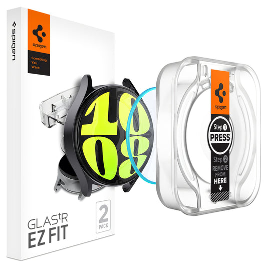 Película Protetora Spigen GlastR EZ FIT para Samsung Galaxy Watch7 / Watch6 / Watch5 / Watch4 44mm Series, Conjunto de 2 peças, Vidro Temperado AGL08493