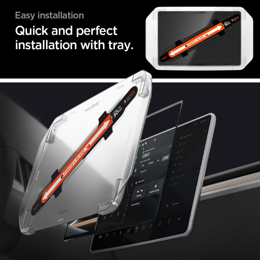 Película de Proteção Spigen GlastR EZ FIT Anti-Glare FC para o Ecrã de Navegação Tesla Y (2026 / 2025) / 3 (2026 / 2025 / 2024), Vidro Temperado AGL07152