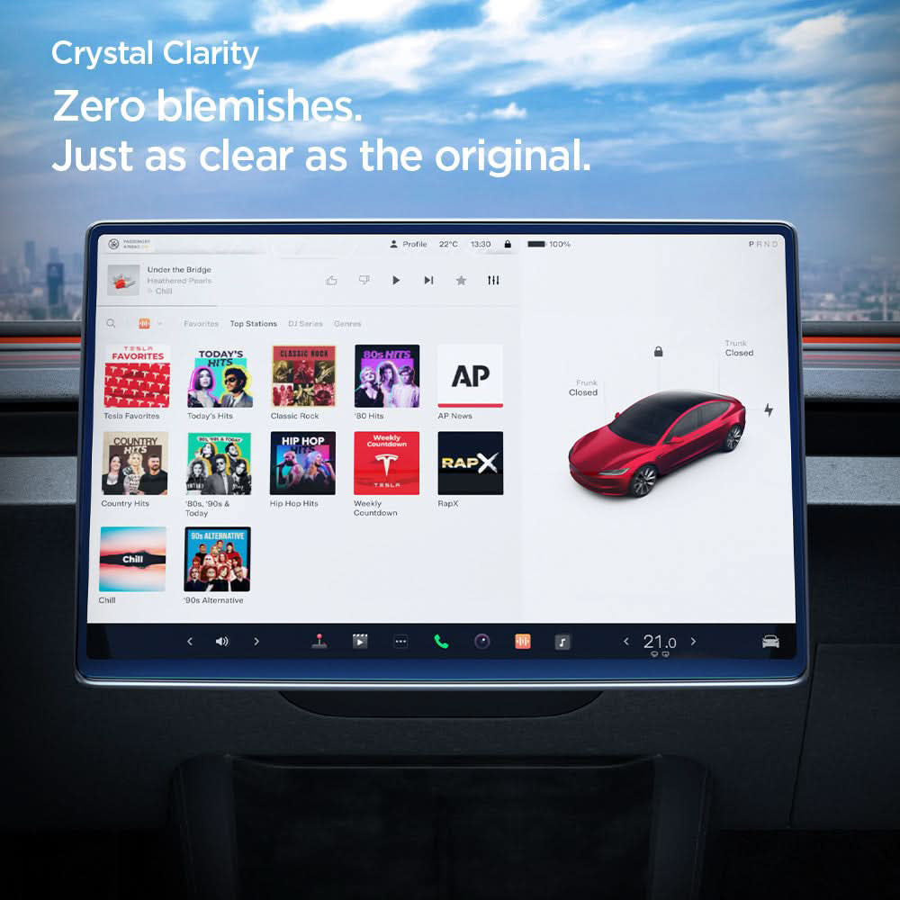 Película de Proteção Spigen GlastR EZ FIT Anti-Glare FC para o Ecrã de Navegação Tesla Y (2026 / 2025) / 3 (2026 / 2025 / 2024), Vidro Temperado AGL07152