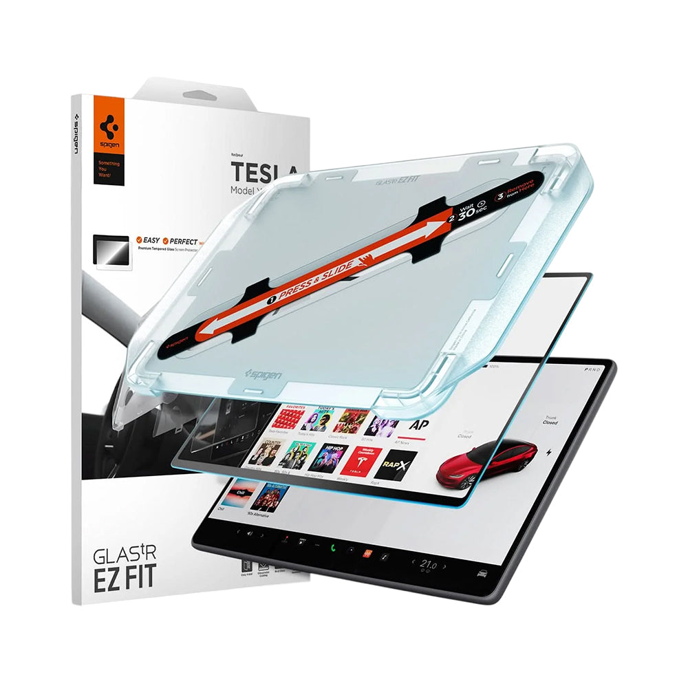 Película de Proteção Spigen GlastR EZ FIT Anti-Glare FC para o Ecrã de Navegação Tesla Y (2026 / 2025) / 3 (2026 / 2025 / 2024), Vidro Temperado AGL07152