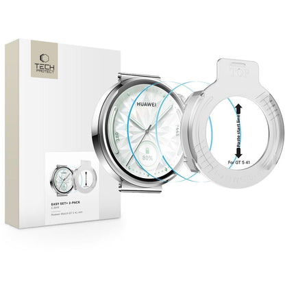 Película Protetora Tech-Protect Easy Set+ para Huawei Watch GT 5 41mm, Conjunto de 2 peças, Vidro Temperado