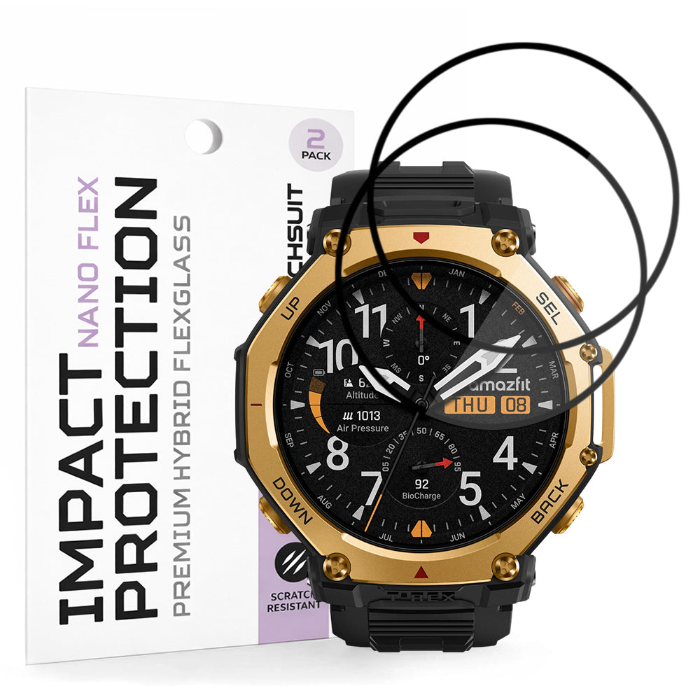 Película Protetora Techsuit Nano Flex para Amazfit T-Rex 3 Pro 48mm, Conjunto de 2 peças, Plástico, Preta