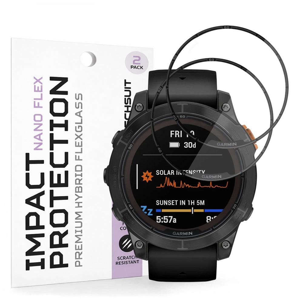 Película Protetora Techsuit Nano Flex para Garmin Fenix 7 Pro Solar, Conjunto de 2 peças, Plástico, Preta
