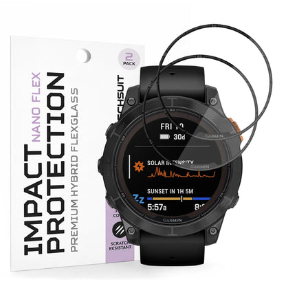Película Protetora Techsuit Nano Flex para Garmin Fenix 7 Pro Solar, Conjunto de 2 peças, Plástico, Preta