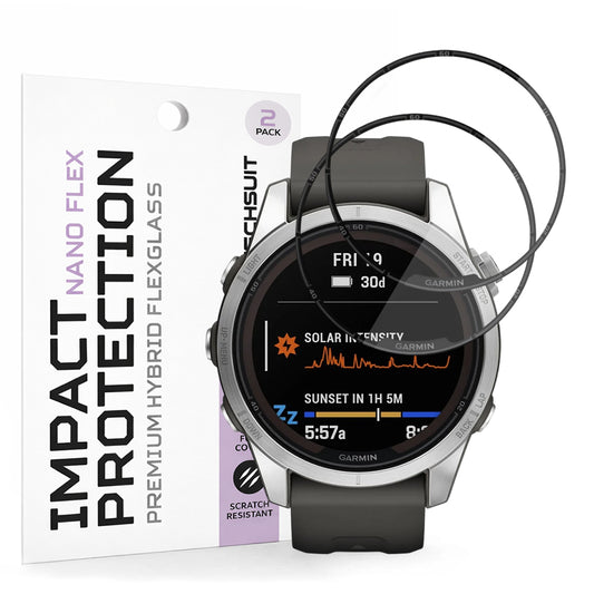 Película Protetora Techsuit Nano Flex para Garmin Fenix 7S Pro Solar, Conjunto de 2 peças, Plástico, Preta