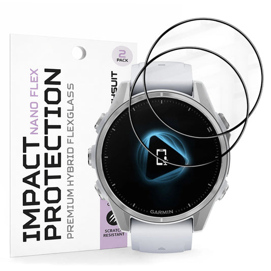 Película Protetora Techsuit Nano Flex para Garmin Fenix 8 43mm, Conjunto de 2 peças, Plástico, Preta