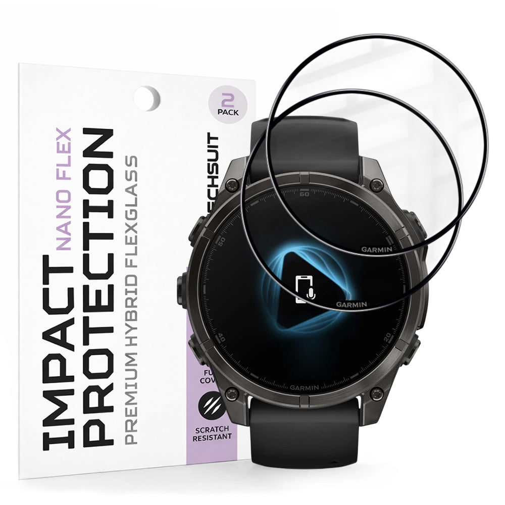 Película Protetora Techsuit Nano Flex para Garmin Fenix 8 Pro 47mm / 8 47mm, Conjunto de 2 peças, Plástico, Preta