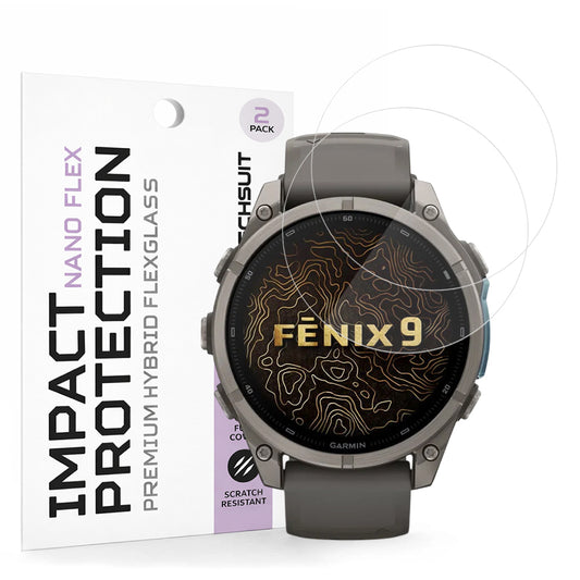Película de Proteção Techsuit Nano Flex para Garmin Fenix 9 Pro 43mm / Fenix 9 43mm, Conjunto de 2 peças, Plástico, Preto