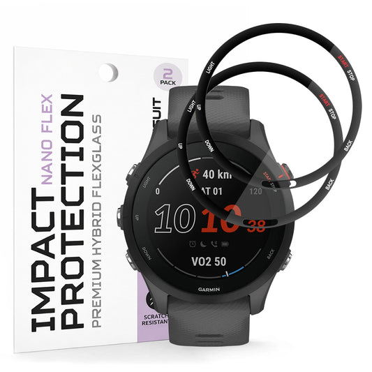 Película Protetora Techsuit Nano Flex para Garmin Forerunner 255 Music / 255, Conjunto de 2 peças, Plástico, Preta