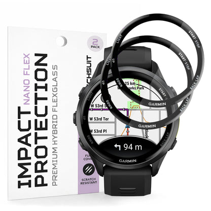 Película Protetora Techsuit Nano Flex para Garmin Forerunner 570 47mm / 970, Conjunto de 2 peças, Plástico, Preta
