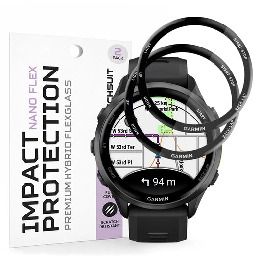 Película Protetora Techsuit Nano Flex para Garmin Forerunner 570 47mm / 970, Conjunto de 2 peças, Plástico, Preta