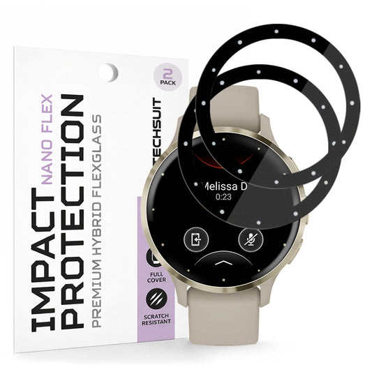 Película Protetora Techsuit Nano Flex para Garmin Venu 3S, Conjunto de 2 peças, Plástico, Preta