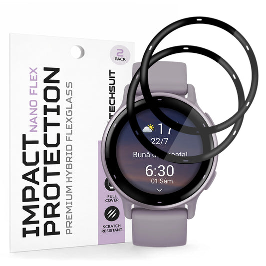 Película Protetora Techsuit Nano Flex para Garmin Vivoactive 5, Conjunto de 2 peças, Plástico, Preta