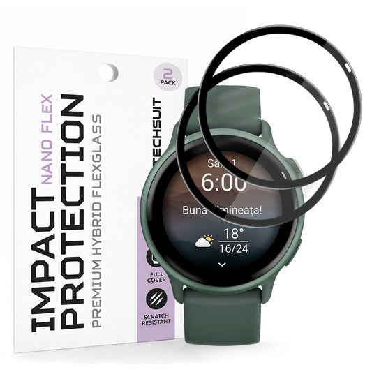 Película Protetora Techsuit Nano Flex para Garmin vivoactive 6, Conjunto de 2 peças, Plástico, Preta