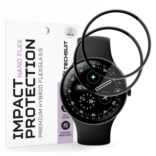 Película Protetora Techsuit Nano Flex para Google Pixel Watch 4 45mm, Conjunto de 2 peças, Plástico, Preta