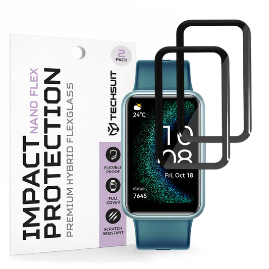 Folie de Proteção Techsuit Nano Flex para Huawei Watch FIT SE, Conjunto de 2 peças, Plástico, Preta