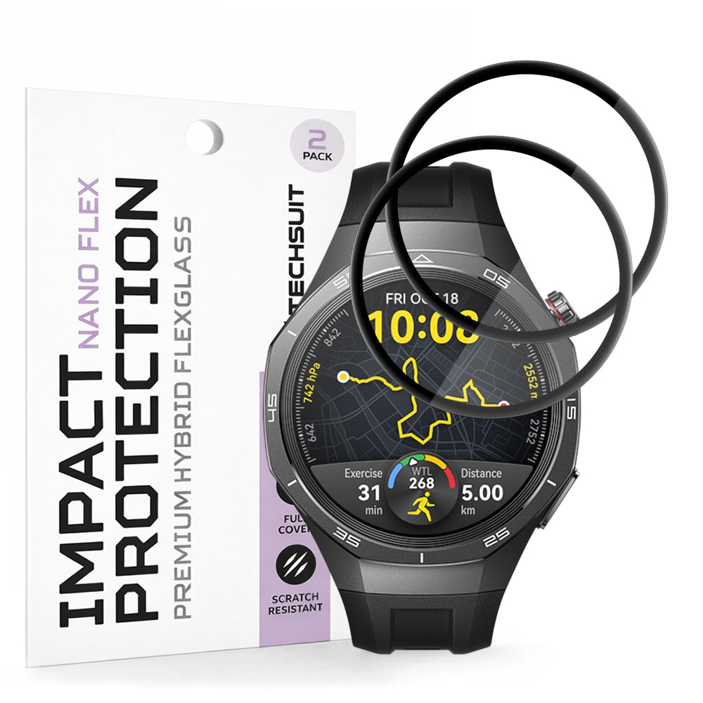 Película Protetora Techsuit Nano Flex para Huawei Watch GT 5 Pro 46mm, Conjunto de 2 peças, Plástico, Preta