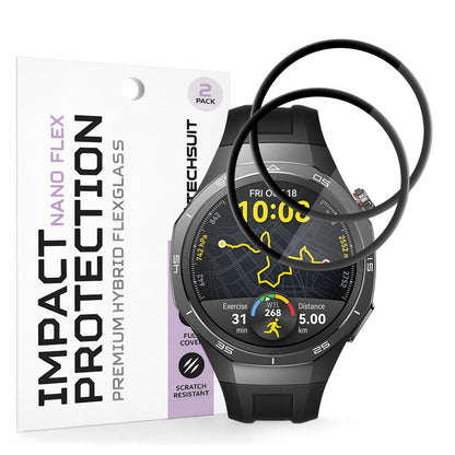 Película Protetora Techsuit Nano Flex para Huawei Watch GT 5 Pro 46mm, Conjunto de 2 peças, Plástico, Preta