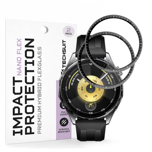 Película Protetora Techsuit Nano Flex para Huawei Watch GT 6 46mm, Conjunto de 2 peças, Plástico, Preta