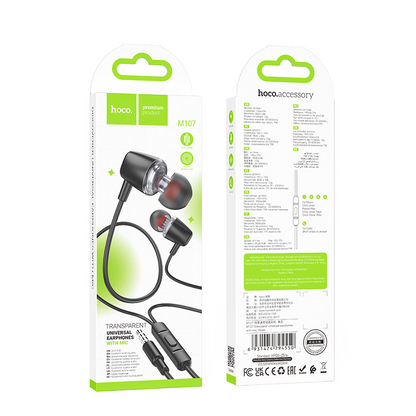 Auriculares mãos-livres 3,5 mm HOCO M107, Preto