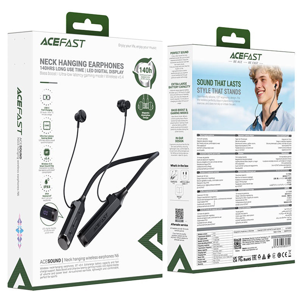 Handsfree Bluetooth Acefast N6, A2DP, Preto