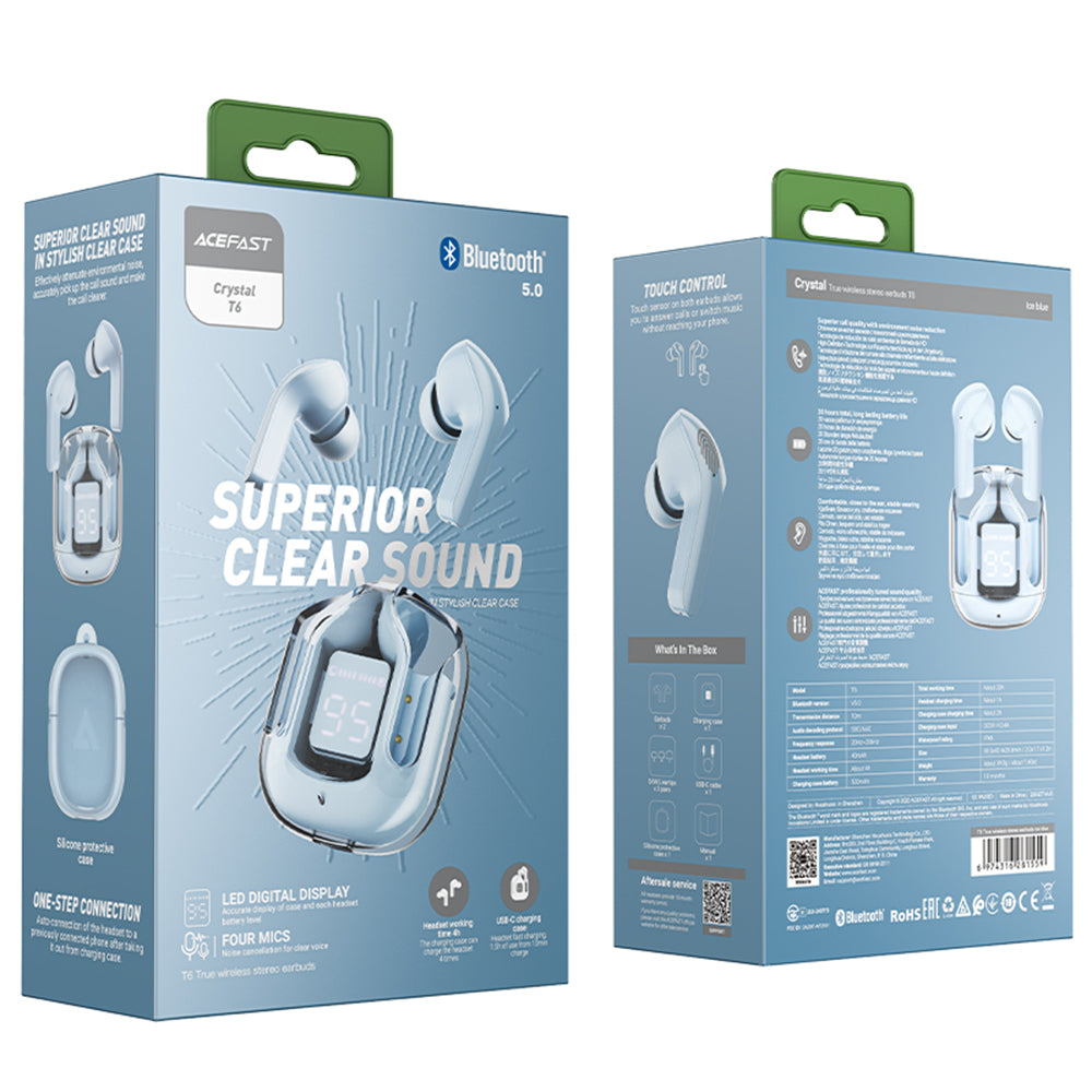 Handsfree Bluetooth Acefast T6, TWS, Azul