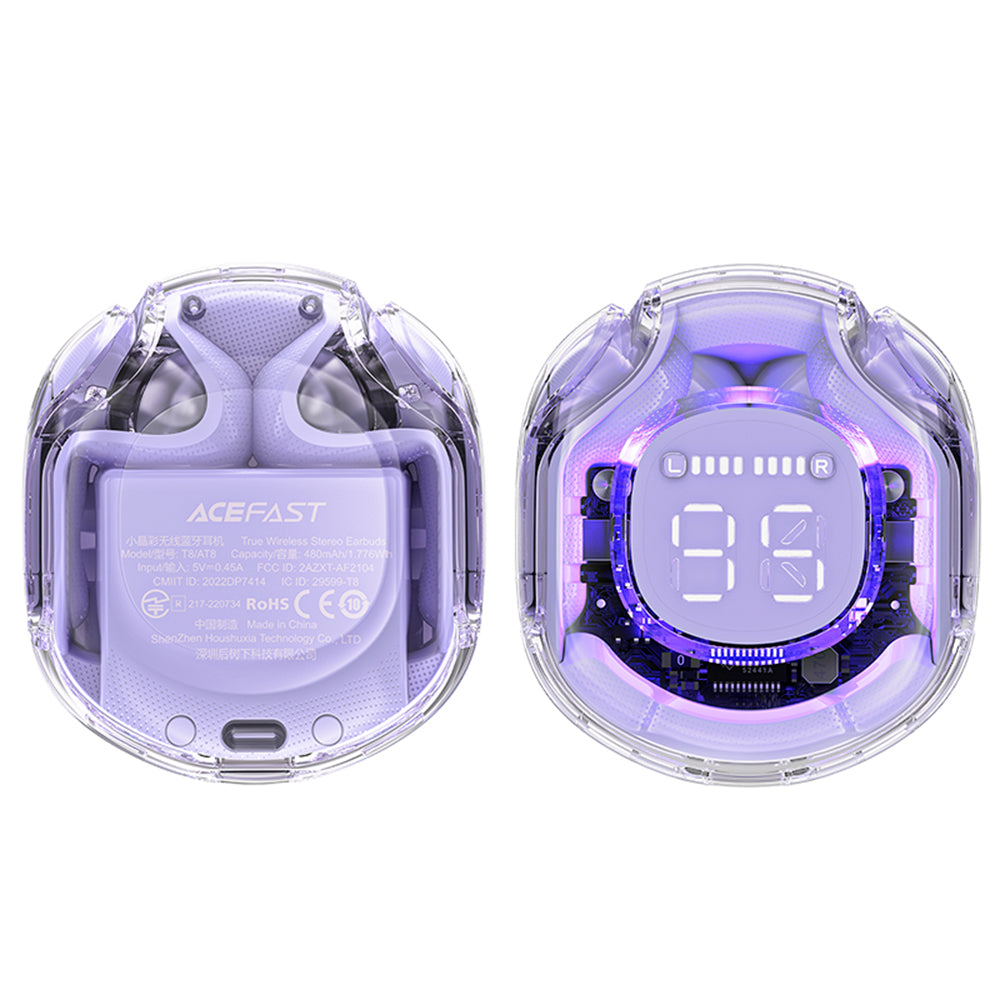 Handsfree Bluetooth Acefast T8, TWS, Roxo