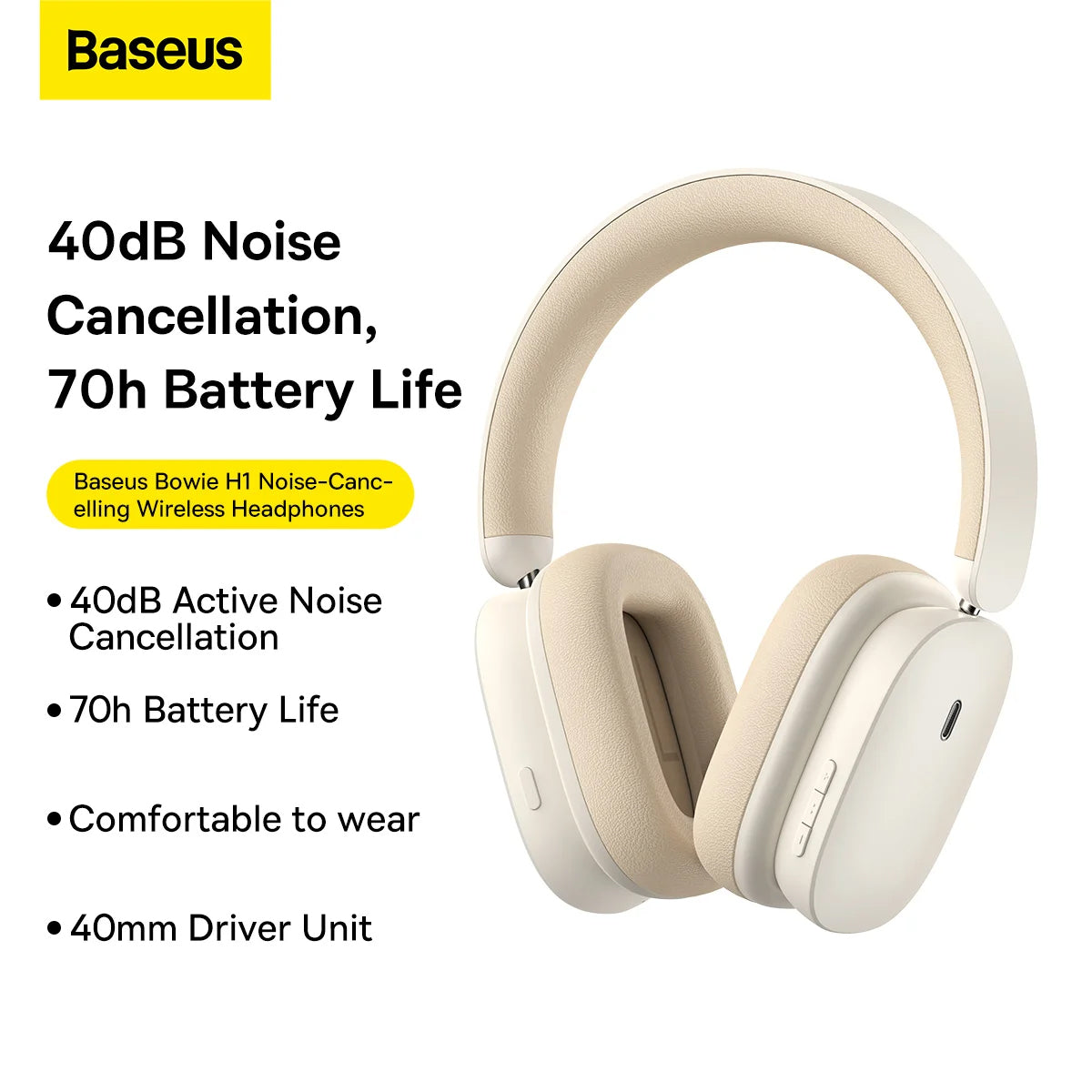 Baseus Bluetooth mãos-livres Bowie H1, A2DP, ANC, ANC, Crem