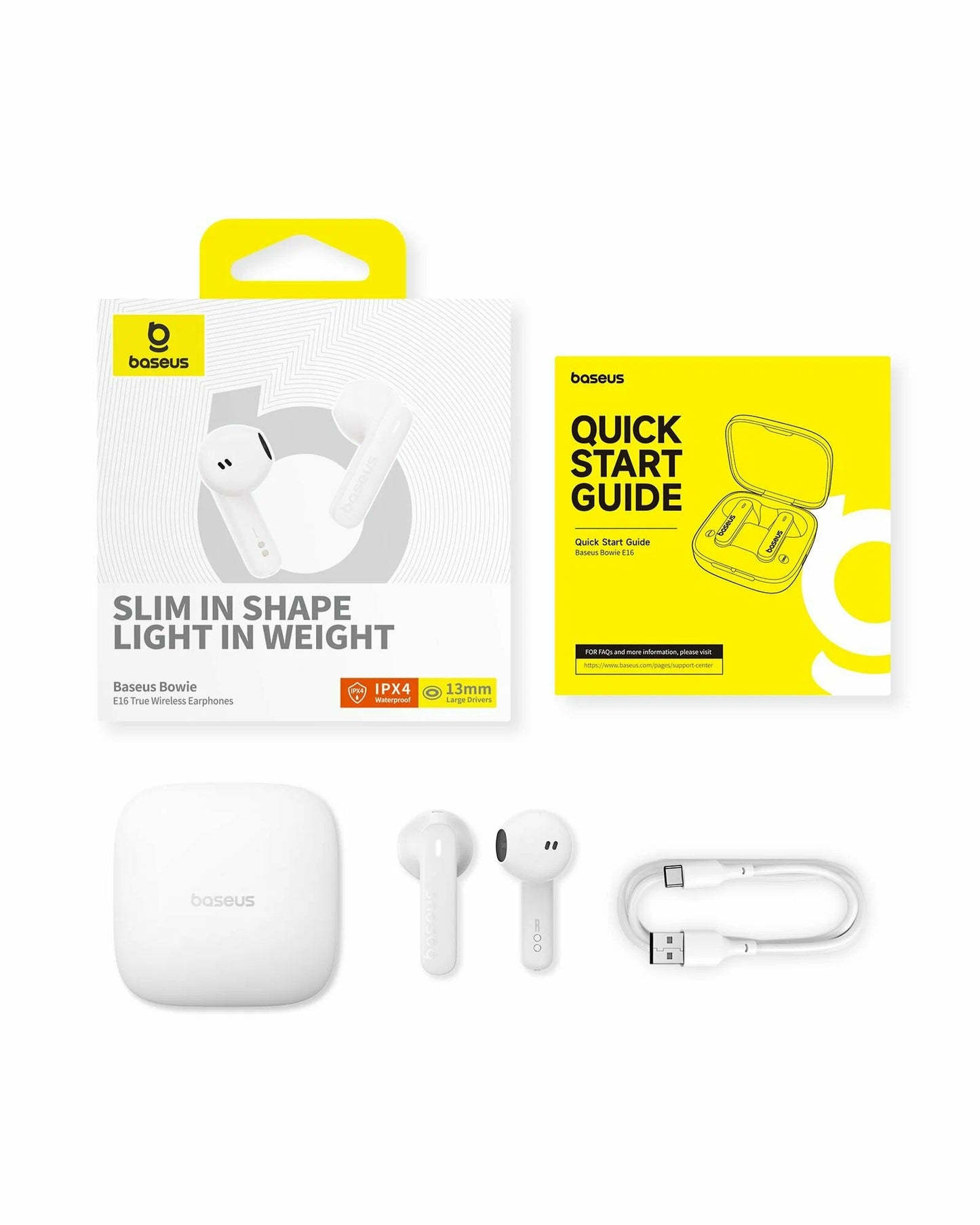 Mãos-livres Bluetooth Baseus Bowie E16, TWS, Branco A00061900223-00 