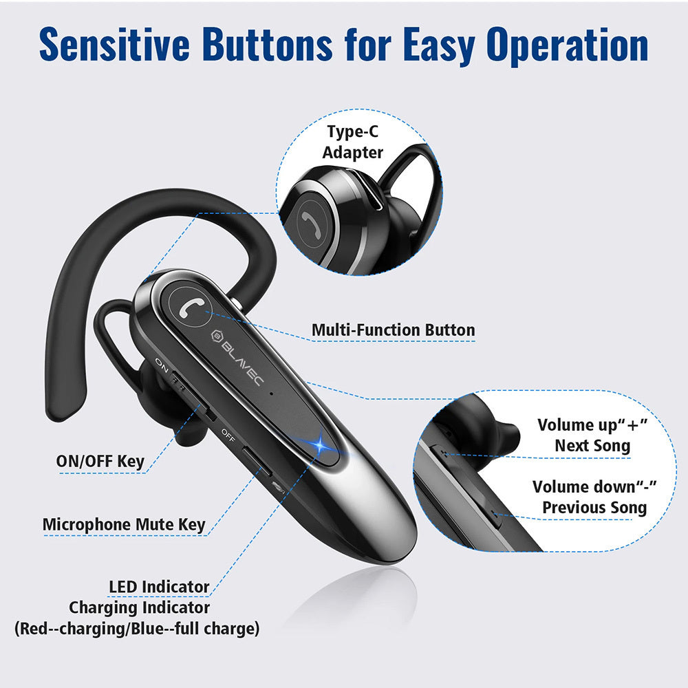 Handsfree Bluetooth Blavec Adventure 5, MultiPoint, A2DP, Preto BHAD5-B