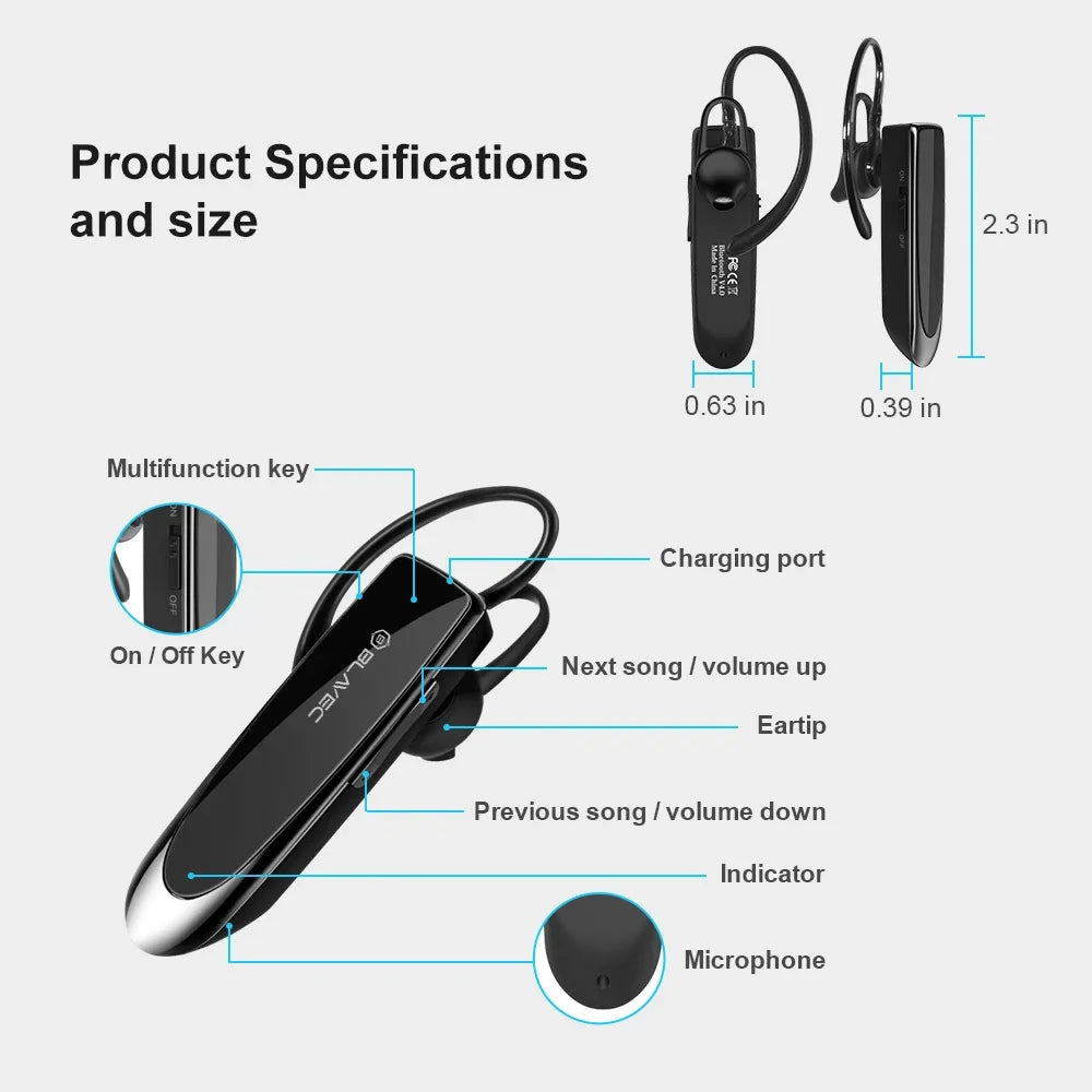 Mãos-livres Bluetooth Blavec PL55, Multiponto, A2DP, Preto BHPL5555-B 