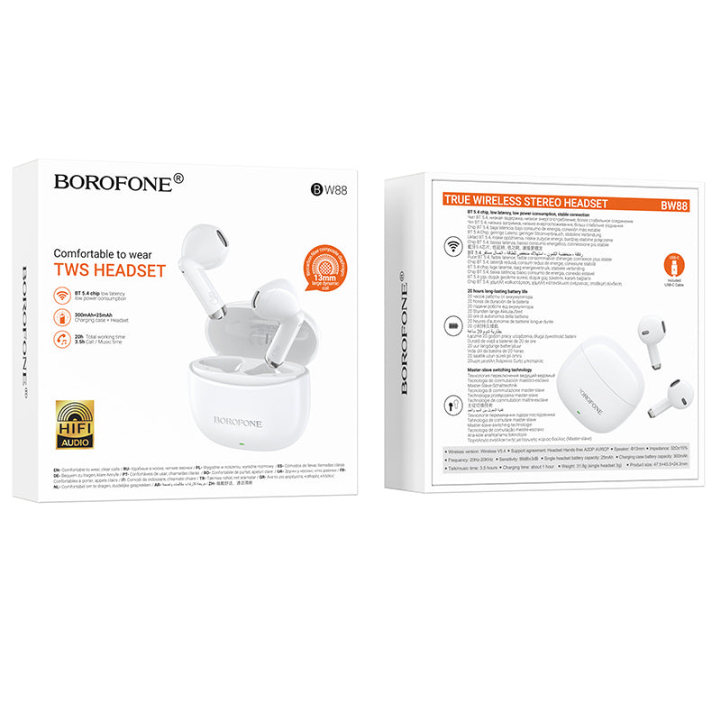 Handsfree Bluetooth Borofone BW88 Deep Rhyme, TWS, Branco