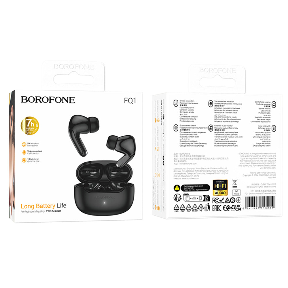 Handsfree Bluetooth Borofone FQ1 Shine, TWS, Preto
