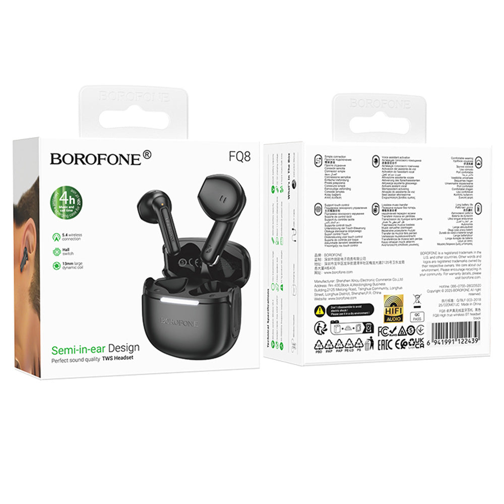 Handsfree Bluetooth Borofone FQ8 High, TWS, Preto