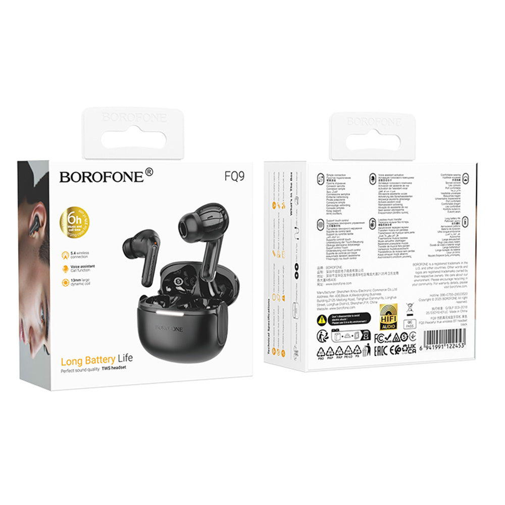 Handsfree Bluetooth Borofone FQ9 Peaceful, TWS, Preto