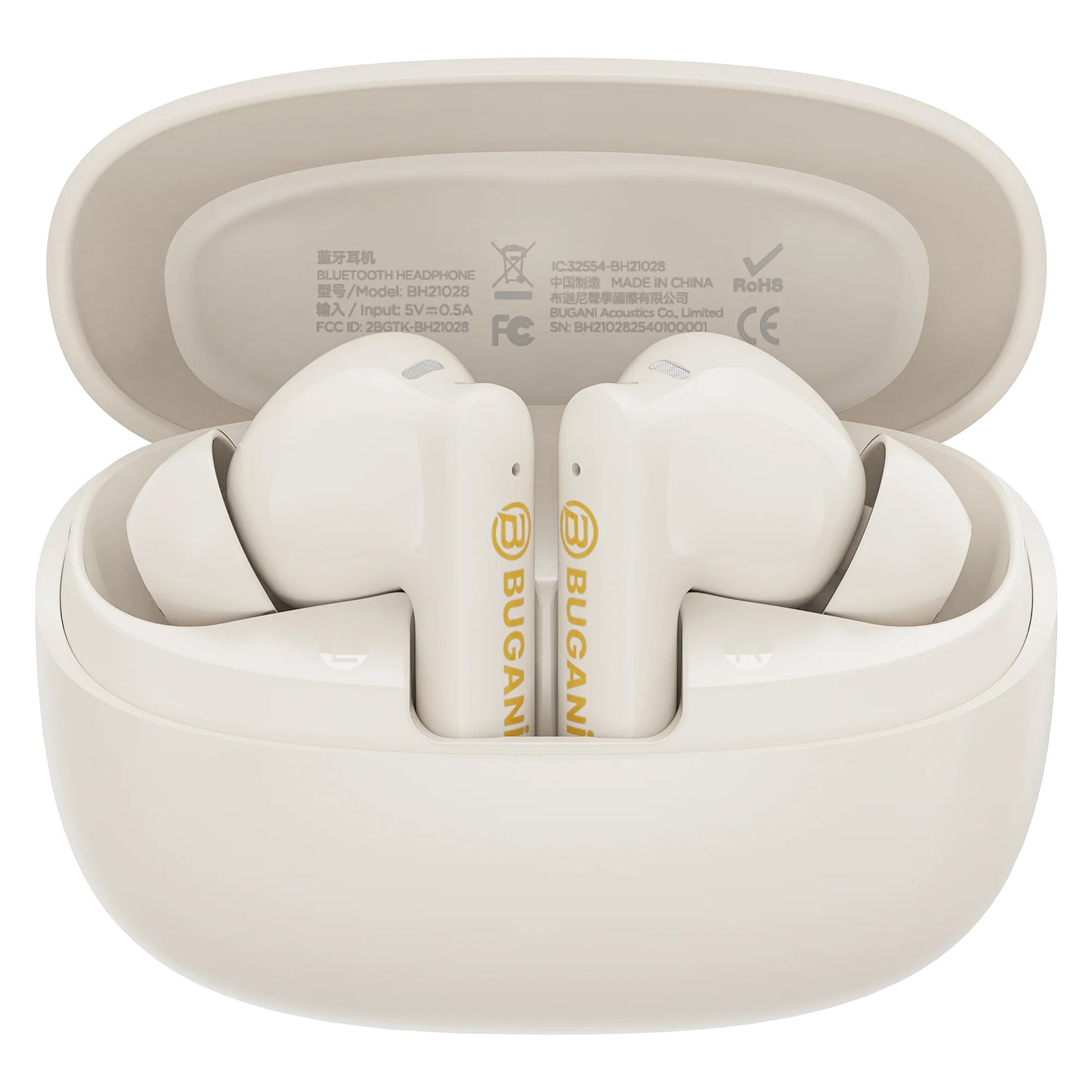 Handsfree Bluetooth Bugani Freebuds B20, TWS, ANC, Creme Claro