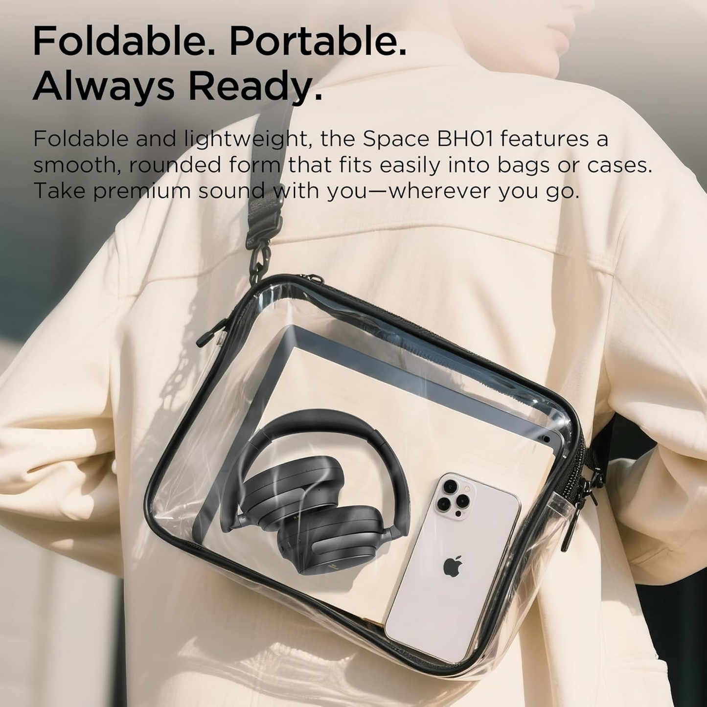 Handsfree Bluetooth Bugani Space BH01, MultiPoint, A2DP, ANC, Preto