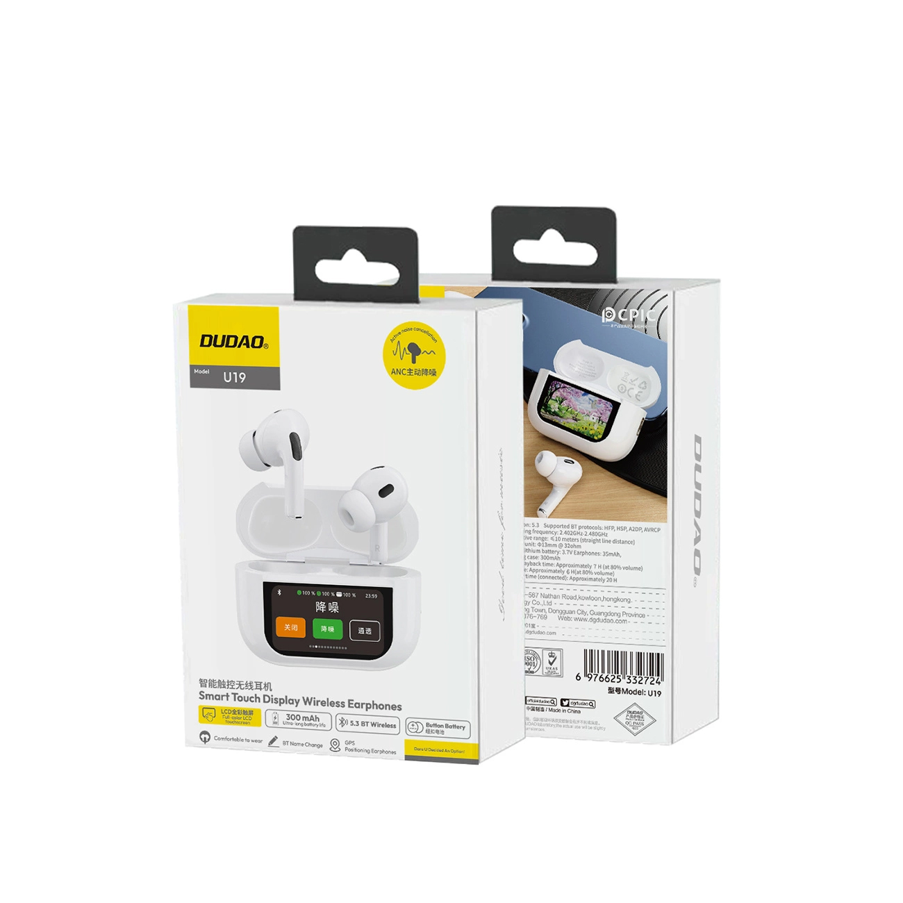 Handsfree Bluetooth Dudao U19 Display, TWS, Branco, Recondicionado