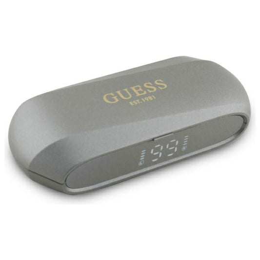 Handsfree Bluetooth Guess Alongado com Logo Metálico Impresso, TWS, Cinzento