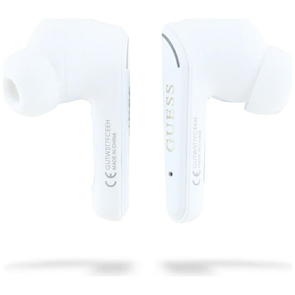 Handsfree Bluetooth Guess Flat Classic Logo Electroplated, TWS, Branco